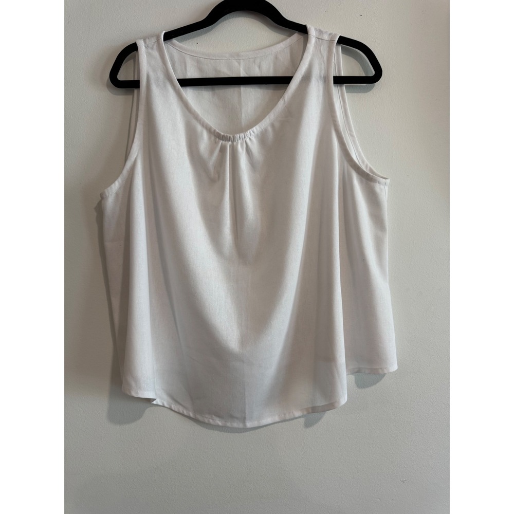 Summer Coastal Resort Vaca Linen Blend Tank Top Women XL White High-Low Hem
